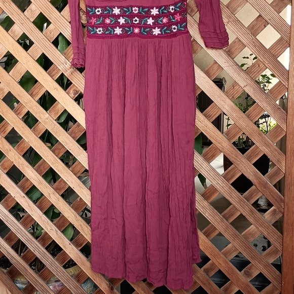Free People Boho Chic Midi Dress With Floral Embroidered Front & Waist Ex Small - Picture 2 of 10